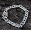 14K Mens 8mm Diamantes azules Cadena Collar Pulsera Broche Bloqueado Miami Cadena cubana Pulseras Hip hop Joyería