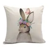 Federa per cuscino Happy Easter Cute Smiling Bunny Rabbit Color Eggs Home Cotton Linen Throw Pillow Case Federa per cuscino personalizzata