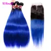 Ombre hår 3 buntar med stängning brasilianskt rakt mänskligt hår t1b / 27 t1b / rosa t1b / blå t1b / 350 t1b / lila buntar med stängningar