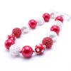 Red+White Color Christmas Kid Chunky Bead Necklace Fashion Toddlers Girls Bubblegum Bead Chunky Necklace Jewelry Gift For Children