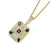Mode- colliers pendentif pierres précieuses noires pour hommes diamants carrés occidentaux collier de luxe véritable plaqué or zircons de cuivre cubain ch215f