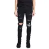 Mens Jeans High Street Mode Mens Jeans Zwart Kleur Vernietigd Hip Hop Jeans Mannen Gebroken Punk Broek Patch Skinny Ripped for Men