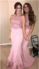 2020 Charming Lace Mermaid Bridesmaid Dresses Halter Neck Evening Dresses Beaded Wedding Guest Dress Sleeveless Sequined Maid Of Honor Gowns