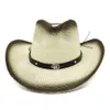 Modische schwarze, sprühlackierte Western-Cowboy-Papierstrohhüte mit Metall-Skorpion-Lederdekor, Sommer-Panama-Strandkappe mit breiter Krempe, Sonnenhut