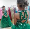 Sevimli Zümrüt Yeşil Kızlar Pageant Elbise Prenses Kabarık Etek Çocuk Toddler Parti Balo Balo Küçük Çocuk için Kısa Güzel