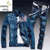 Spring Mens Denim Two Piece Set Hole Strappato Slim Fit Giacca Jeans Set Uomo Casual Vintage Ropa Hombre Cargo Suit Streetwear1