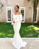 White Modest Mermaid Bridesmaids Dresses 2019 Plus Size South African Simple Long Summer Beach Long Sleeves Wedding Guest Dress Cheap Online