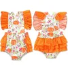 NOUVEAU bébé dessin animé Romper Halloween Pumpkin Petite habit fleuri les filles de créateurs de créateurs Baby Girls Ruffle Backless BodySuit M286