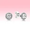 Brincos redondos brilhantes com diamante CZ, joias de casamento para mulheres com caixa de logotipo original para conjuntos de brincos de prata esterlina 925 Pandora