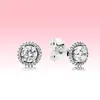 Runda Sparkle Stud Örhängen Big CZ diamant Bröllopssmycken för kvinnor med original logolåda för Pandora 925 Sterling Silver Örhängen set