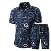 Yaz Rahat Slim Fit T-shirt Erkekler Erkek Gömlek Şort Set Yeni Baskılı Hawaii Gömlek Homme Kısa Erkek Baskı Elbise Suit Setleri Artı Boyutu