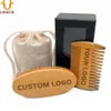 MOQ 50 Sets Настройка логотипа Beard Kit Crate и тонкие грубые зубы зеленые сандаловые расчески