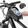 Rockbros bolsa de bicicleta à prova d'água touch sn bolsa de ciclismo quadro frontal superior mtb bolsa de bicicleta de estrada 60 capa de telefone acessórios de bicicleta 63640285726339