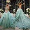 Elegante Lace Vestidos Colarinho alto apliques Contas de Cristal Prom vestidos 2020 destacável Train A Linha Especial Ocasião Vestido