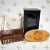 MOQ 50 sets Customise LOGO Beard Kit Brush and Fine & Coarse Teeth Green Sandalwood Combs Set With Gift Box Bag