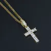 Ganzhip -Hop -Streifen CZ Stone Bling Ice Out Cross Anhänger Halskette für Männer Rapper Schmuck mit 24 -Zoll -kubanische Kette Gold Silber 6476538