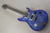 Factory Custom Blue Electric Guitar with Clouds Maple Veneer,Moon Pattern,Birds Fret Inlay,Can be Customized