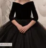 Black Princess Ball Gown Kids Pageant Dress with Elegant Half Sleeves for Girls Aged 5 -14 Years2505