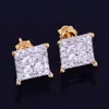 Nowa Gold Star Hip Hop Biżuteria 12 mm Square Cyrron Stude For Men Ice Out CZ Stone Rock Street Trzy kolory