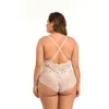 Damen Sexy rückenfreier Midnight Floral Lace gepolsterte Körbchen Mesh Teddy mit überkreuzten verstellbaren Trägern Unterwäsche Nachtwäsche Dessous Plus Size