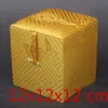 12 cm Cube Handmade Dekoracyjne Drewniane Pudełka Do przechowywania dla Rzemiosła Pudełko Pakowanie Chiński Jedwab Brocade Biżuteria Kamień Box