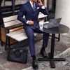 Neue Populäre Zweireiher Blau mit Streifen Bräutigam Smoking Peak Revers Slim Fit Groomsmen Hochzeit Männer Party Anzüge (Jacke + Pants + Tie) 040