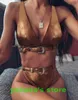 Sklep Online Split Swimwear Sexy Hot Gold Pas Bikini Zestaw Wysokiej Talii Leopard Panel Pulpit Flash Tkaniny Ladies Yakuda Elastyczne Stylowe