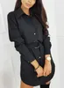 Casual Solid Color Long Sleeve Button Turndowen Collar Women Mini Dress Fashion Casual Shirt Dress Fall Clothing