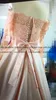 New Real Image Evening Dresses Wear Peach Off Shoulder Long Sleeves Lace Appliques Crystal Beads Sweep Train Custom Prom Party Gowns