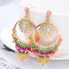 Fashion-New Ethnic Turkish Indian Style Gold Color Jhumka Resin Beaded Statement Long Earrings for Women Boho Party Jewelry Accessories