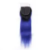 Malaysiska Human Hair Dark Blue Ombre Body Wave Weave Bundlar 3st med stängning # 1b / Blå Ombre Hair Wefts med 4x4 Front Lace Closure