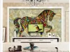 Mooie kleurrijke paard marmeren tv achtergrond decoratief schilderen 3D-muurschilderingen behang voor woonkamer