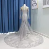 Luxury Rhinestones High Neck Wedding Dresses Mermaid Illusion Long Sleeve Lace Applique Crystal Beads Sequins Hollow Back Wedding Dress Gown