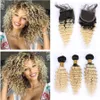 613 Blonde Ombre brasilianische tiefe Wellen-Haarbündel mit Verschluss, zweifarbig, 1B/613 Dark Roots Blonde Ombre Deep Curly Human Hair Deals