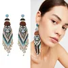 Wholesale-New fashion luxury designer exaggerated beautiful bohemia colorful beaded long tassel stud earrings for women girls