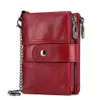Men's RFID Blocking Genuine Leather Trifold Zip-around Wallet with Double Zipper & Chain Buckle Elegant Gift