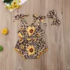 Малыш Baby Girl Leopard подсолнух Romper Bodysuit комбинезон стяжка Одежда