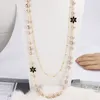 Fashion designer luxury classic cute flower elegant pearl multi layer long sweater statement necklace for woman gold white