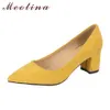 Meotina épais talons hauts chaussures femmes pompes bout pointu chaussures de travail sans lacet talons hauts chaussures de printemps grande taille 9 42 43 rouge jaune