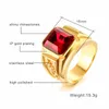 SQUARE RED STONE HIP-HOP MEN RING IN GOLDEN STAINLESS STEEL ENGRAVE DRAGON RINGS MENS JEWELRY