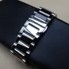 Polished Metal Black Silver Watchband 20mm 22mm 24mm Stainless Steel Watch Band Strap Men Silver Bracelet Replacement Solid Link T190620