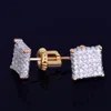 New 8mm Square Stud Earring for Men and Women's Charm Ice Out CZ Stone Rock Street 18k Gold Plated Silver Color