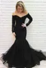 Ballkleider Schwarz, schulterfrei, Sweep-Zug, Meerjungfrau, brillantes, langärmliges Abendkleid, Cocktailparty-Kleider, formelles Abendkleid für schwarze Mädchen