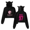 Fashion-KPOP Blackpink Kawaii Crop Top Hoodie K POP Black Pink Album Funny Cat Ear Cropped Short Sweatshirt Hooded Pullover Women 184T