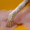 Bridal Gloves Wedding Dress Lace Fingerless hook finger hollowed out nail bead exposed white Gloves