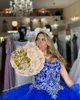 Vintage Royal Blue Zroszony Kryształy Quinceanera Prom Dresses Sweetheart Koronki Balowa Suknia Tulle Wieczór Party Sweet 16 Dress Zj306