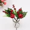 100st moq artificiell blomma röd pärla bär gren för bröllop julgran dekoration diy heart holly berry stammar blommigt arrangemang