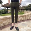 2020 negócios casual vestido calças dos homens tornozelo comprimento cor sólida magro terno panelas marca formal streetwear calças pantalon homme232a