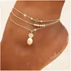 Anklet Sets 3 stks / set Bead Star Charm Pineapple Hanger Acrylic Setting Silver Gold Color Plated Metal Chain