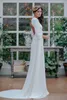 Long Sleeve Satin Wedding Dresses Scoop full length greek goddess Open Back A Line Outdoor Garden Wedding Bridal Gowns1998266